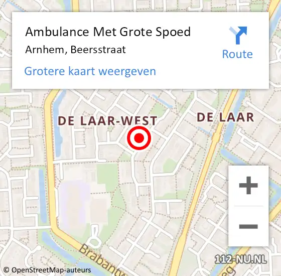 Locatie op kaart van de 112 melding: Ambulance Met Grote Spoed Naar Arnhem, Beersstraat op 7 september 2021 23:38