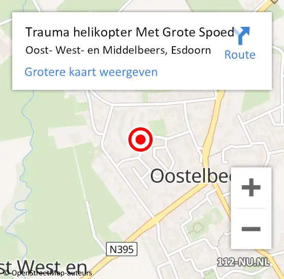 Locatie op kaart van de 112 melding: Trauma helikopter Met Grote Spoed Naar Oost- West- en Middelbeers, Esdoorn op 8 september 2021 04:35