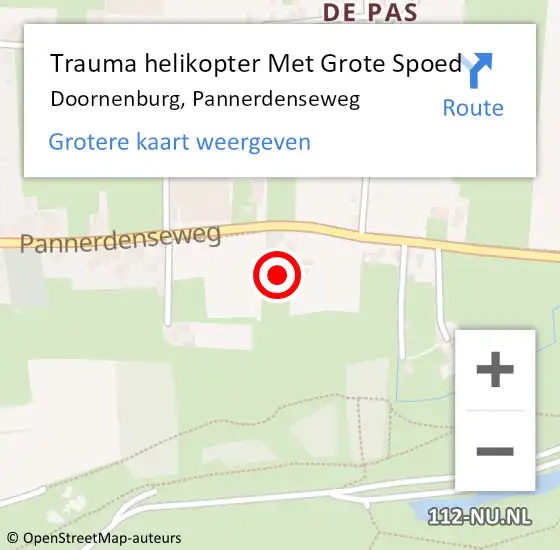 Locatie op kaart van de 112 melding: Trauma helikopter Met Grote Spoed Naar Doornenburg, Pannerdenseweg op 8 september 2021 07:56