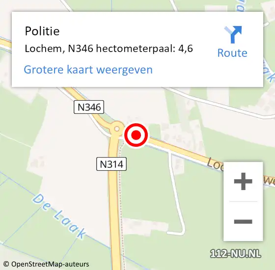 Locatie op kaart van de 112 melding: Politie Lochem, N346 hectometerpaal: 4,6 op 8 september 2021 08:10