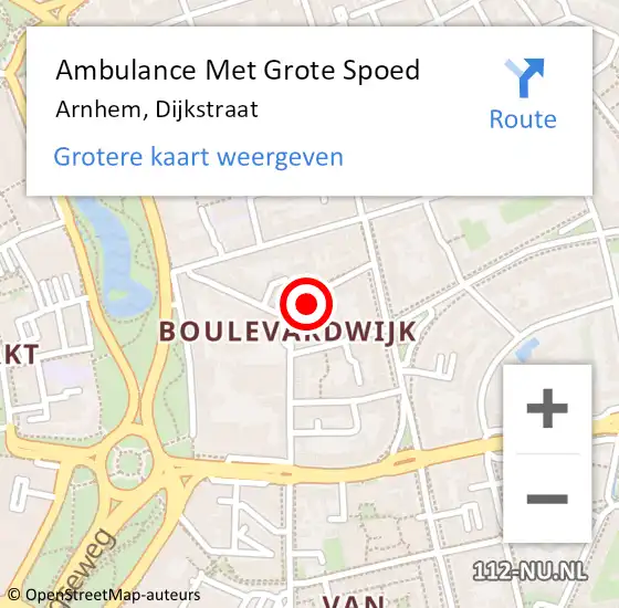 Locatie op kaart van de 112 melding: Ambulance Met Grote Spoed Naar Arnhem, Dijkstraat op 8 september 2021 10:58