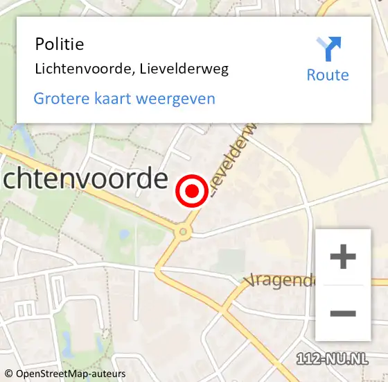 Locatie op kaart van de 112 melding: Politie Lichtenvoorde, Lievelderweg op 8 september 2021 11:04