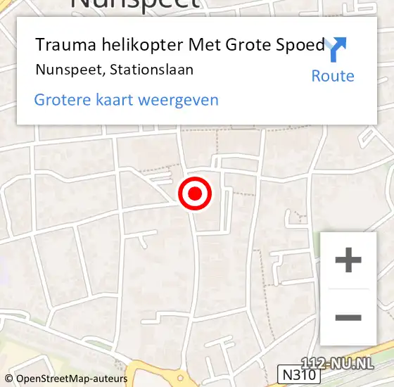 Locatie op kaart van de 112 melding: Trauma helikopter Met Grote Spoed Naar Nunspeet, Stationslaan op 8 september 2021 14:02
