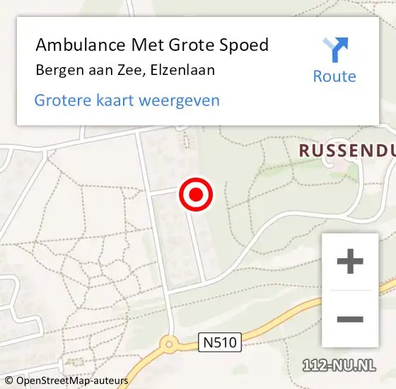Locatie op kaart van de 112 melding: Ambulance Met Grote Spoed Naar Bergen aan Zee, Elzenlaan op 8 september 2021 14:30