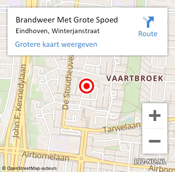 Locatie op kaart van de 112 melding: Brandweer Met Grote Spoed Naar Eindhoven, Winterjanstraat op 9 september 2021 11:49