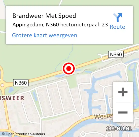 Locatie op kaart van de 112 melding: Brandweer Met Spoed Naar Appingedam, N360 hectometerpaal: 23 op 9 september 2021 11:50