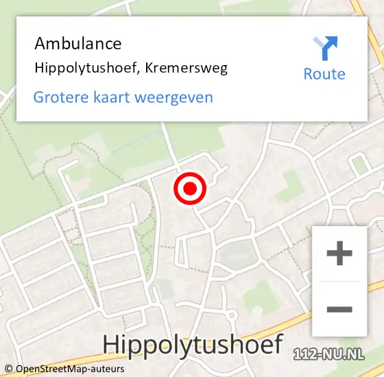 Locatie op kaart van de 112 melding: Ambulance Hippolytushoef, Kremersweg op 9 september 2021 12:22