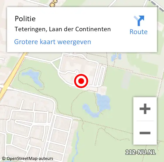 Locatie op kaart van de 112 melding: Politie Teteringen, Laan der Continenten op 9 september 2021 14:55
