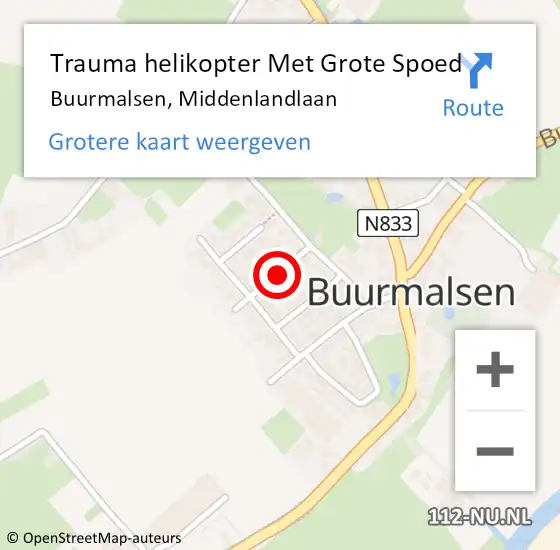 Locatie op kaart van de 112 melding: Trauma helikopter Met Grote Spoed Naar Buurmalsen, Middenlandlaan op 9 september 2021 15:28