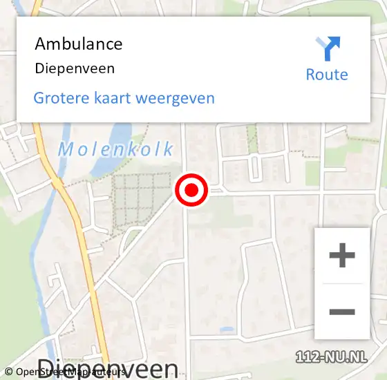 Locatie op kaart van de 112 melding: Ambulance Diepenveen op 9 september 2021 16:06