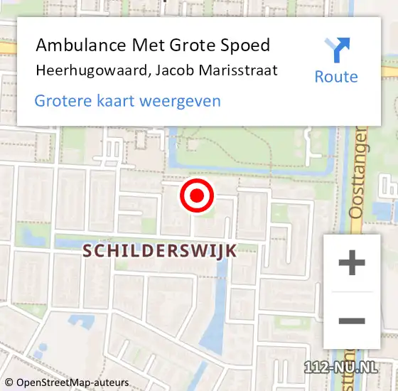 Locatie op kaart van de 112 melding: Ambulance Met Grote Spoed Naar Heerhugowaard, Jacob Marisstraat op 9 september 2021 16:54