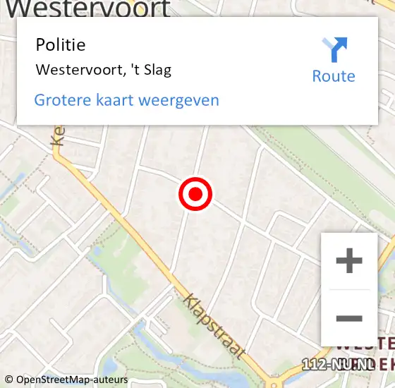 Locatie op kaart van de 112 melding: Politie Westervoort, 't Slag op 9 september 2021 17:13