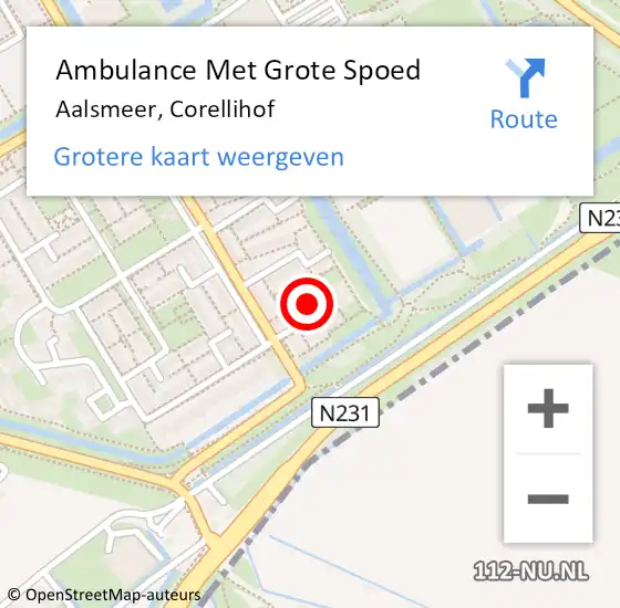 Locatie op kaart van de 112 melding: Ambulance Met Grote Spoed Naar Aalsmeer, Corellihof op 9 september 2021 18:37
