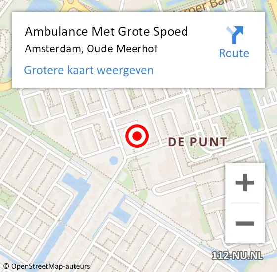 Locatie op kaart van de 112 melding: Ambulance Met Grote Spoed Naar Amsterdam, Oude Meerhof op 9 september 2021 19:59