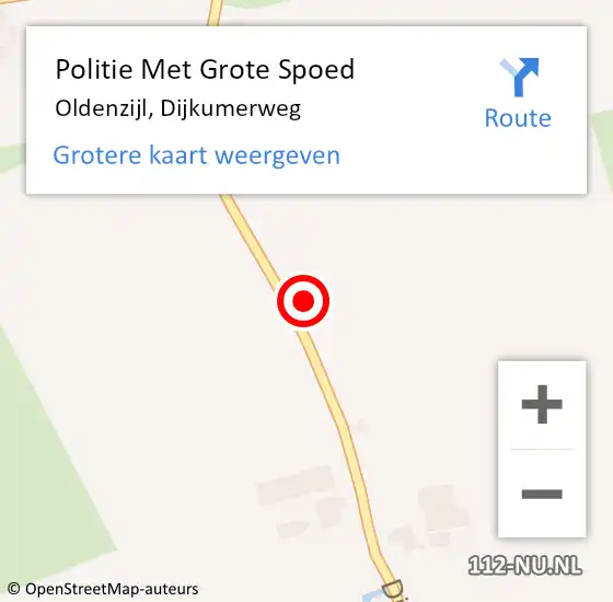 Locatie op kaart van de 112 melding: Politie Met Grote Spoed Naar Oldenzijl, Dijkumerweg op 10 september 2021 05:14