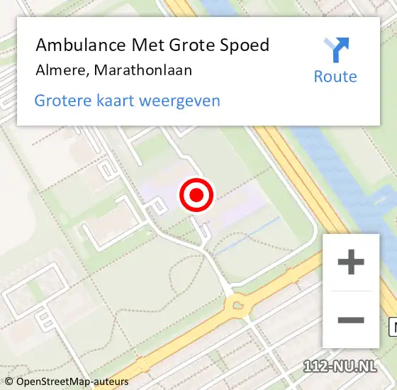 Locatie op kaart van de 112 melding: Ambulance Met Grote Spoed Naar Almere, Marathonlaan op 10 september 2021 08:40