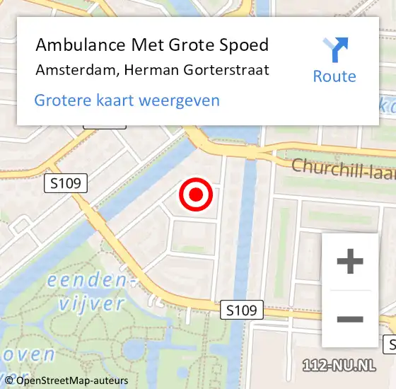 Locatie op kaart van de 112 melding: Ambulance Met Grote Spoed Naar Amsterdam, Herman Gorterstraat op 10 september 2021 10:11