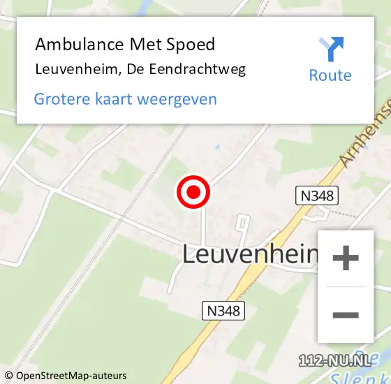 Locatie op kaart van de 112 melding: Ambulance Met Spoed Naar Leuvenheim, De Eendrachtweg op 10 september 2021 11:35