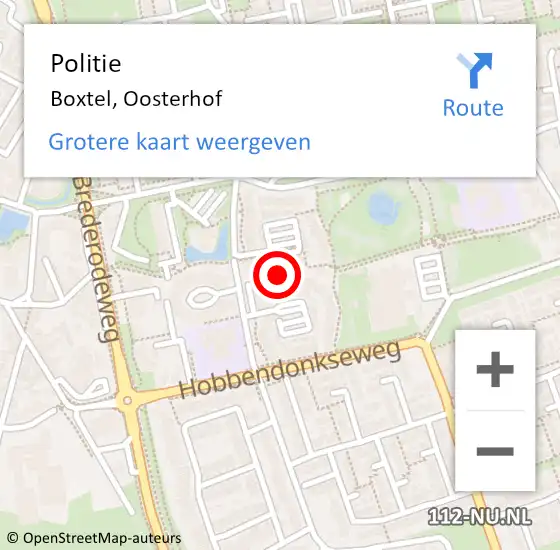 Locatie op kaart van de 112 melding: Politie Boxtel, Oosterhof op 10 september 2021 12:43