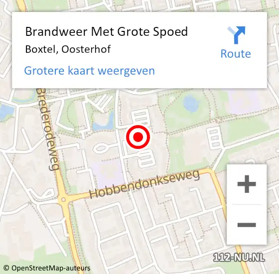 Locatie op kaart van de 112 melding: Brandweer Met Grote Spoed Naar Boxtel, Oosterhof op 10 september 2021 12:51