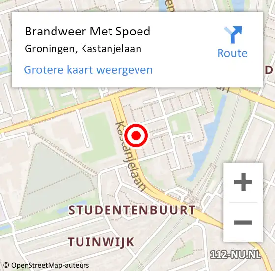 Locatie op kaart van de 112 melding: Brandweer Met Spoed Naar Groningen, Kastanjelaan op 10 september 2021 12:53