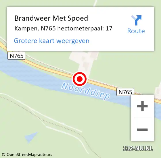 Locatie op kaart van de 112 melding: Brandweer Met Spoed Naar Kampen, N765 hectometerpaal: 17 op 10 september 2021 14:05