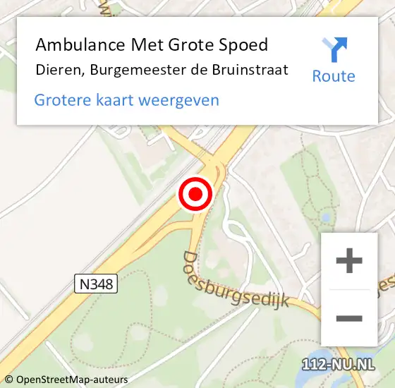 Locatie op kaart van de 112 melding: Ambulance Met Grote Spoed Naar Dieren, Burgemeester de Bruinstraat op 10 september 2021 21:54