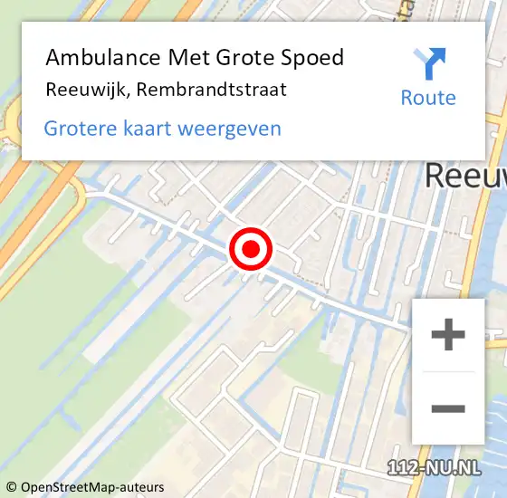 Locatie op kaart van de 112 melding: Ambulance Met Grote Spoed Naar Reeuwijk, Rembrandtstraat op 11 september 2021 11:19