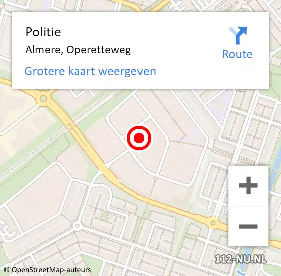 Locatie op kaart van de 112 melding: Politie Almere, Operetteweg op 11 september 2021 11:26