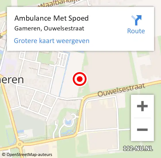 Locatie op kaart van de 112 melding: Ambulance Met Spoed Naar Gameren, Ouwelsestraat op 11 september 2021 11:41