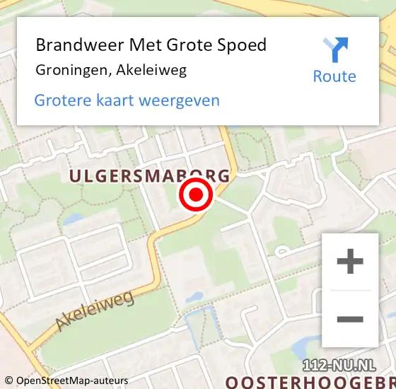 Locatie op kaart van de 112 melding: Brandweer Met Grote Spoed Naar Groningen, Akeleiweg op 11 september 2021 11:51