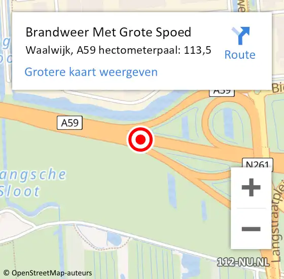 Locatie op kaart van de 112 melding: Brandweer Met Grote Spoed Naar Waalwijk, A59 hectometerpaal: 113,5 op 11 september 2021 14:10