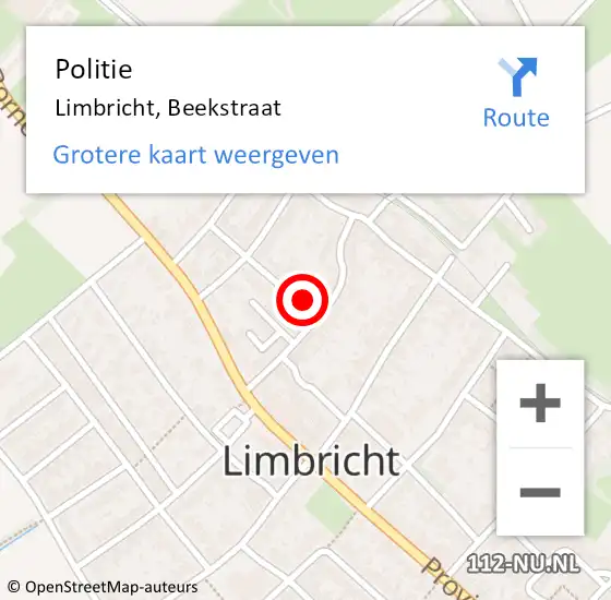 Locatie op kaart van de 112 melding: Politie Limbricht, Beekstraat op 11 september 2021 15:06