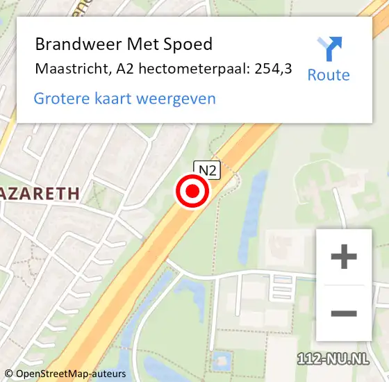 Locatie op kaart van de 112 melding: Brandweer Met Spoed Naar Maastricht, A2 hectometerpaal: 254,3 op 11 september 2021 17:38