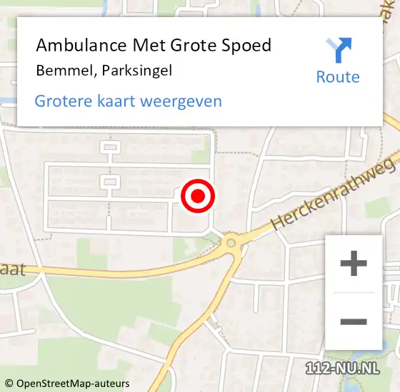 Locatie op kaart van de 112 melding: Ambulance Met Grote Spoed Naar Bemmel, Parksingel op 11 september 2021 18:06