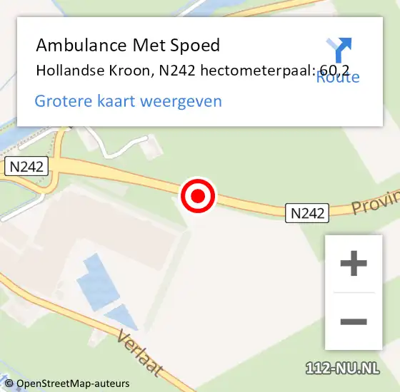 Locatie op kaart van de 112 melding: Ambulance Met Spoed Naar Hollandse Kroon, N242 hectometerpaal: 60,2 op 11 september 2021 18:35