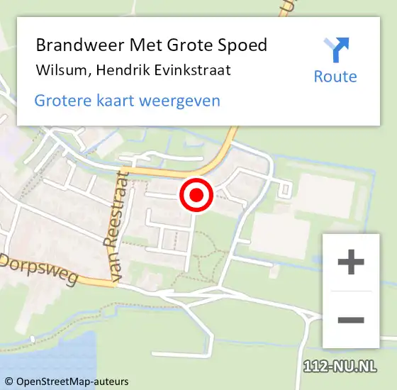 Locatie op kaart van de 112 melding: Brandweer Met Grote Spoed Naar Wilsum, Hendrik Evinkstraat op 11 september 2021 20:42