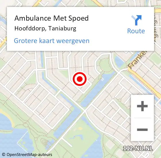 Locatie op kaart van de 112 melding: Ambulance Met Spoed Naar Hoofddorp, Taniaburg op 11 september 2021 21:33