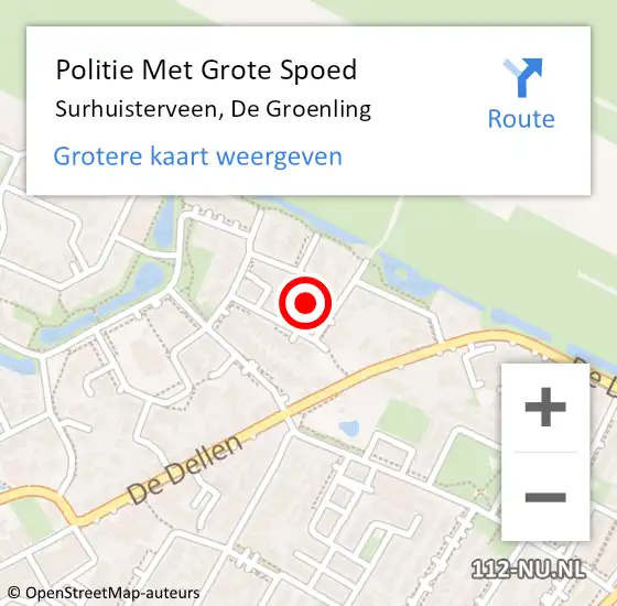 Locatie op kaart van de 112 melding: Politie Met Grote Spoed Naar Surhuisterveen, De Groenling op 11 september 2021 22:33