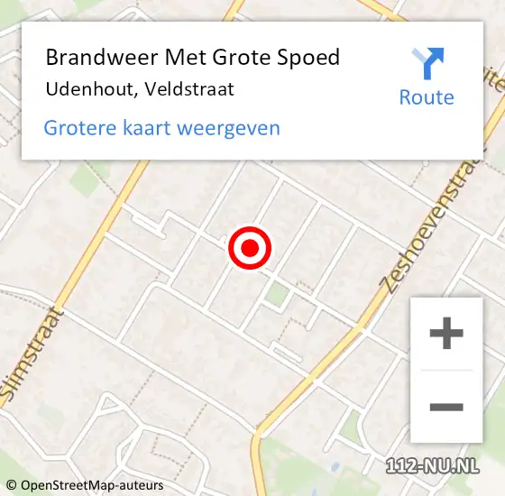 Locatie op kaart van de 112 melding: Brandweer Met Grote Spoed Naar Udenhout, Veldstraat op 12 september 2021 01:37