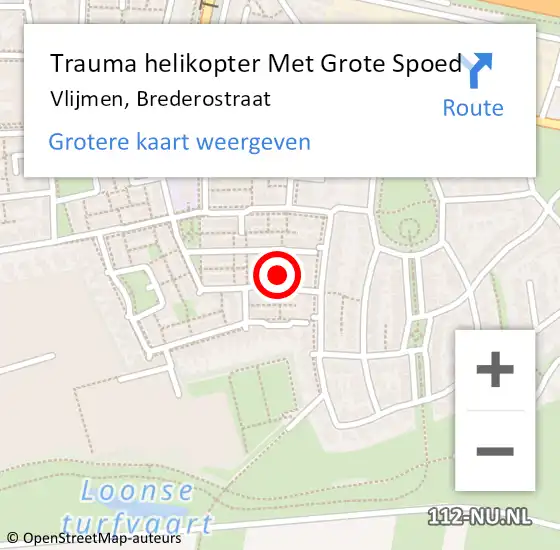 Locatie op kaart van de 112 melding: Trauma helikopter Met Grote Spoed Naar Vlijmen, Brederostraat op 12 september 2021 10:23