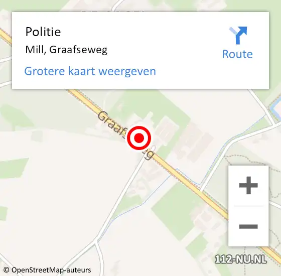 Locatie op kaart van de 112 melding: Politie Mill, Graafseweg op 12 september 2021 10:38