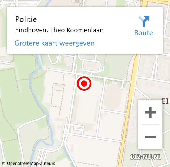 Locatie op kaart van de 112 melding: Politie Eindhoven, Theo Koomenlaan op 12 september 2021 11:42