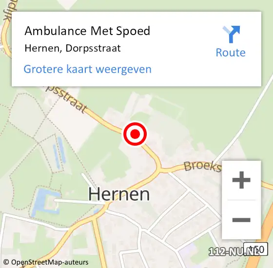 Locatie op kaart van de 112 melding: Ambulance Met Spoed Naar Hernen, Dorpsstraat op 12 september 2021 16:27