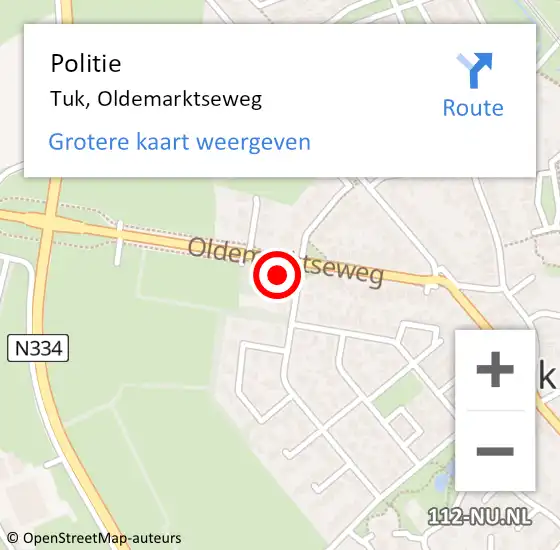 Locatie op kaart van de 112 melding: Politie Tuk, Oldemarktseweg op 12 september 2021 20:21