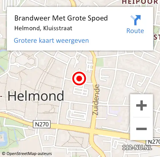 Locatie op kaart van de 112 melding: Brandweer Met Grote Spoed Naar Helmond, Kluisstraat op 12 september 2021 21:26