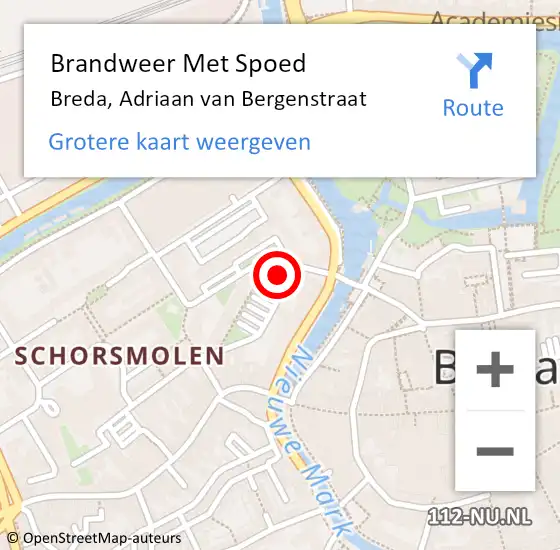 Locatie op kaart van de 112 melding: Brandweer Met Spoed Naar Breda, Adriaan van Bergenstraat op 12 september 2021 22:18