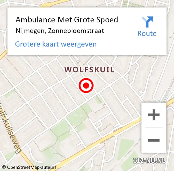 Locatie op kaart van de 112 melding: Ambulance Met Grote Spoed Naar Nijmegen, Zonnebloemstraat op 13 september 2021 01:52