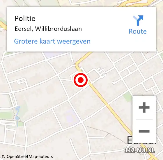 Locatie op kaart van de 112 melding: Politie Eersel, Willibrorduslaan op 13 september 2021 07:02