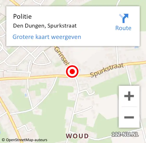 Locatie op kaart van de 112 melding: Politie Den Dungen, Spurkstraat op 13 september 2021 08:12